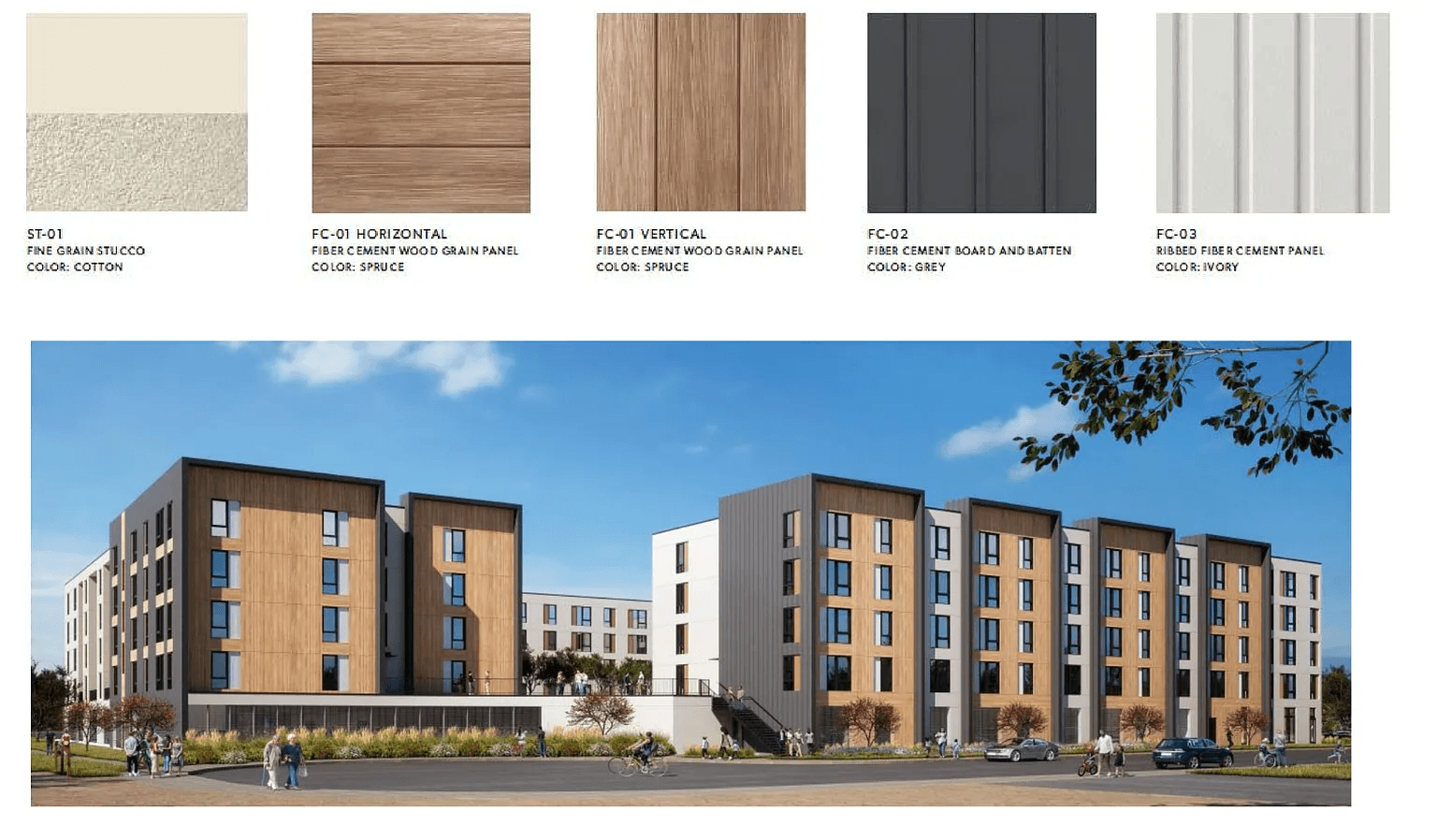 A selection of exterior cladding options for a building project.